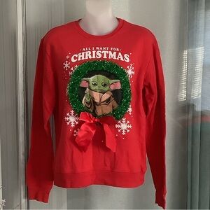 Star Wars-themed ugly Christmas sweatshirt featuring Baby Yoda
